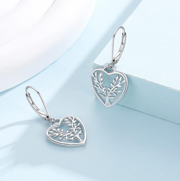 Tree of Life Earrings, 925 Sterling Silver Heart Shaped Studs for Women, Hypoallergenic Earrings for Sensitive Ears Gifts for Women with Gift Box…