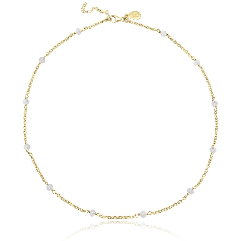 Moonstone Necklace for Women, Premium Beaded Gold Necklaces for Women - Tarnish Free 18K Gold Vermeil Certified S925 Classic Statement Necklace Gold Jewelry for Women - Mothers Day Gifts for Mom Wife