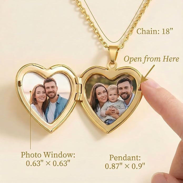 Vintage Heart Locket Necklace, Handmade Pressed Flower Photo Pendant, Boho Jewelry for Women, Floral Gold-Tone Heart Necklace with Photo Holder, Retro Hippie Jewelry,Birthday Gift for Women Girls