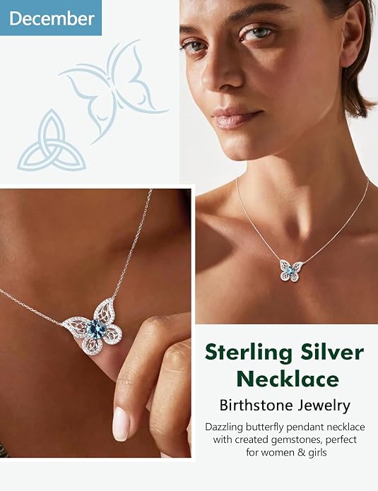 925 Sterling Silver Birthstone Necklaces for Women, Dainty Cute Dragonfly/Butterfly Pendant Necklace, Great Christmas/Anniversary Jewelry for Mother