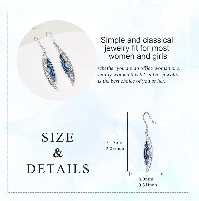 Abalone Shell Dangle Drop Earrings for Women 925 Sterling Silver Filigree Bohemian Earrings Jewelry Gift