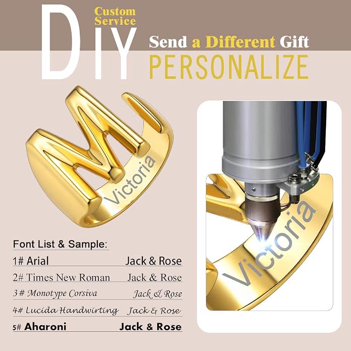 KeyStyle Bold Initial Letter Rings Adjustable, GoldChic Jewelry Women Gold Statement Ring Personalized Engraved Women’s Open Signet Ring for Party (Gold, White Gold, Black)