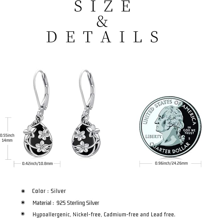 Flower Earrings 925 Sterling Silver Flower Teardrop Leverback Dangle Earrings Jewelry Gifts for Women Girls
