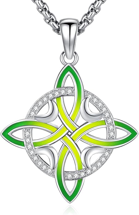 Pentagram Necklace Sterling Silver Triple Moon Goddess/Celtic Knot Witches Knot/Ankh/Sun and Moon/Hecate/Lilith/Santa Muerte/Tetragrammaton Pendant Necklace Pagan Wiccan Magic Egyptian Amulet Jewelry for Women Men