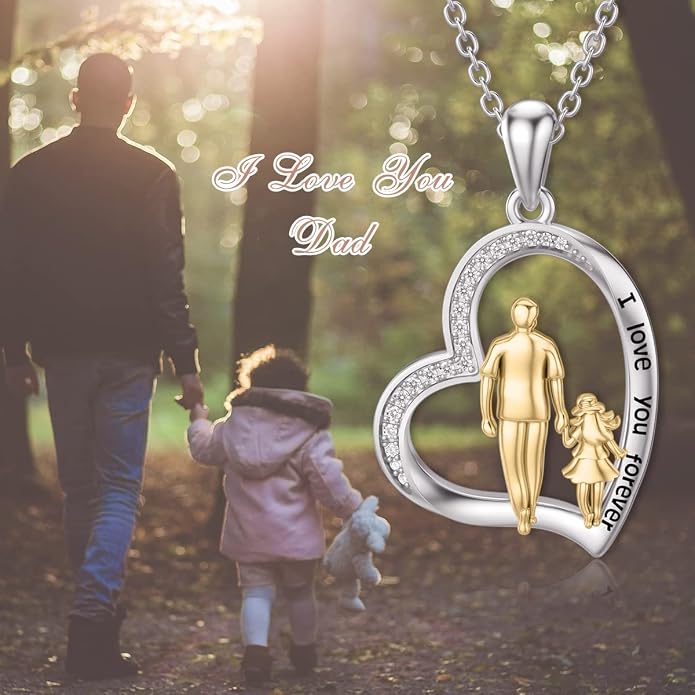 PROESS S925 Sterling Silver Daughter Heart Pendant Necklace from Dad Mom I Love You Forever Jewelry