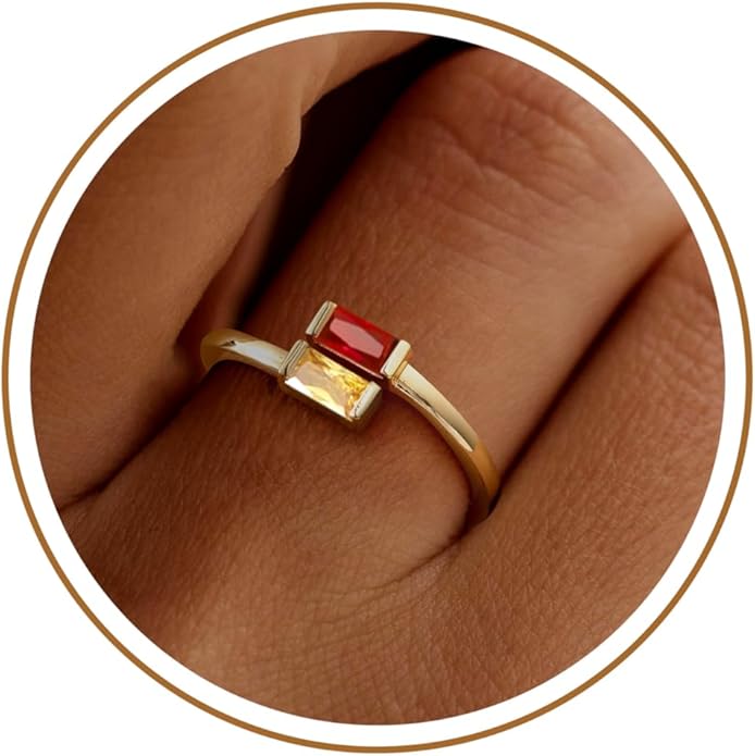 JSJOY Birthstone Rings for Women Dainty Emerald Blue Ring Birthday Gifts for Mom Her Gemstones CZ Ring for Teens Gold Rings That Don't Tarnish Adjustable Ring Jewelry Gifts