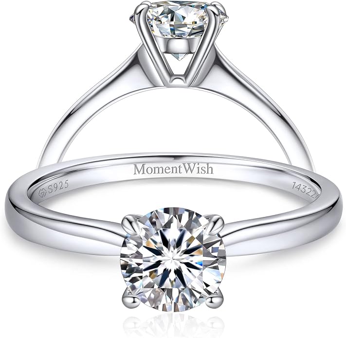 MomentWish Engagement Ring for Women, 1-2 Carats Moissanite Rromise Ring, D Color VVS1 Moissanite Wedding Ring 925 Sterling Silver Solitaire Rings
