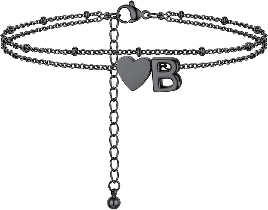 Initial Ankle Bracelets for Women, Dainty Stainless Steel Letter A-Z Layered Anklets, Heart Ankle Bracelet 8.5"-10.5" Adjustable, Summer Beach Jewelry, Come with Box