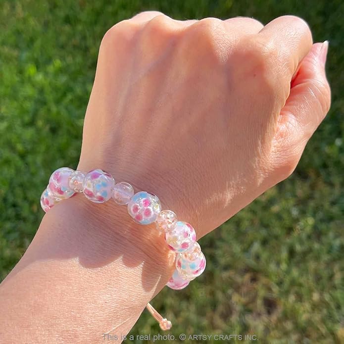 ARTSY Crafts Lily Garden Glow in the Dark Firefly Bead Bracelets Necklaces, Handmade in USA Murano Glass Jewelry, Flower Luminous Beads Mermaid Crystal Bracelet Bangle