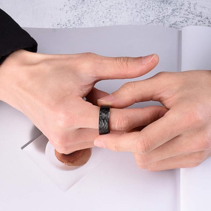 King Will Hammered 8mm Silver Tungsten Ring Hammer Men Wedding Band Comfort Fit