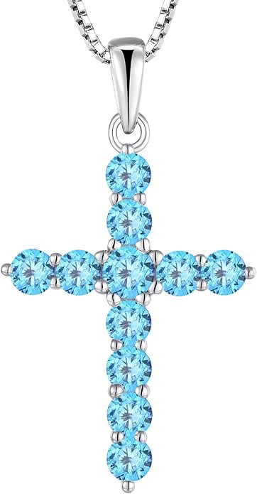 STARCHENIE Cross Necklace Sterling Silver Crucifix Pendant Gemstones Jewelry for Women