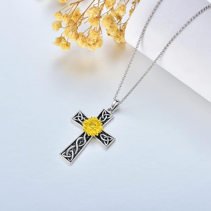 Cross Necklace for Women 925 Sterling Silver Crucifix Pendant Christian Cross Jewelry for Women Men