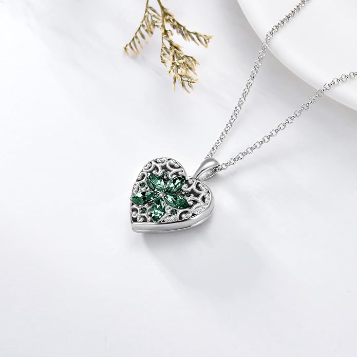 Dorunmo Personalized Locket Necklace 925 Sterling Silver that Holds Pictures Butterfly Birthstone Photo Heart Locket Custom Jewelry Congratulations New Beginnings New Job Gifts for Women