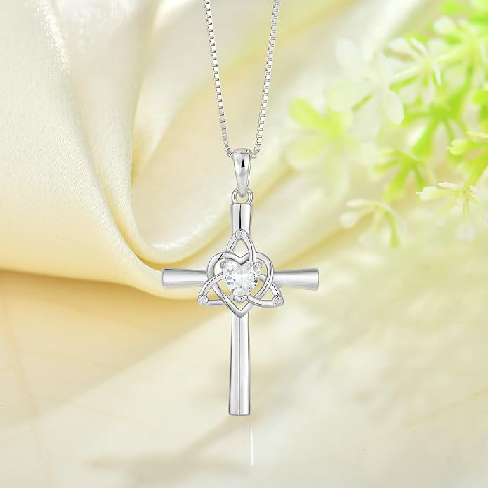 Celtic Cross Necklace 925 Sterling Silver Necklace for Women Birthstone Necklace Jewelry Gifts for Christmas Birthday or Anniversary Birthday