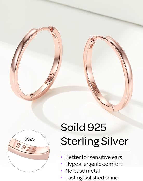 ChicSilver 925 Sterling Silver Huggie Hoop Earrings Small Hoop Earrings for Women Hypoallergenic Silver Huggie Earring Cartilage Earrings for Women (6/8/10/12/14/16/18/20MM)