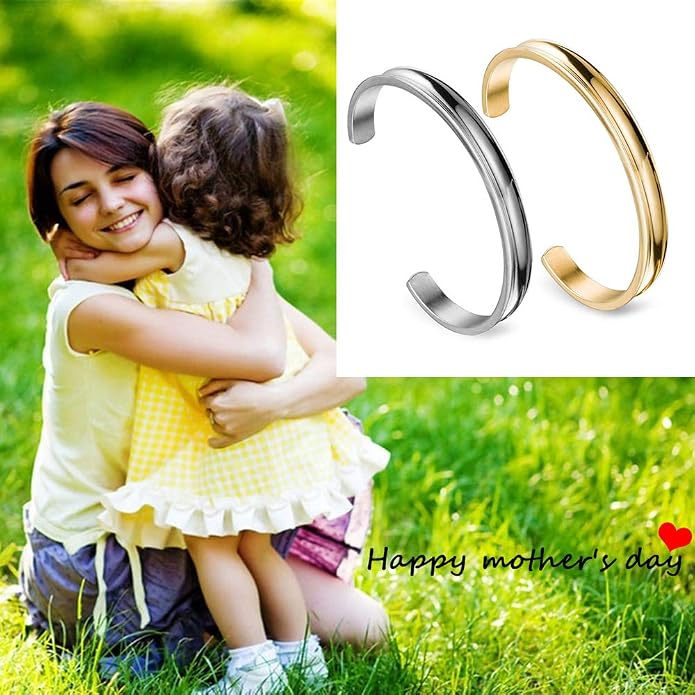 Zuo Bao Stainless Steel Bracelet Grooved Cuff Bangle for Women