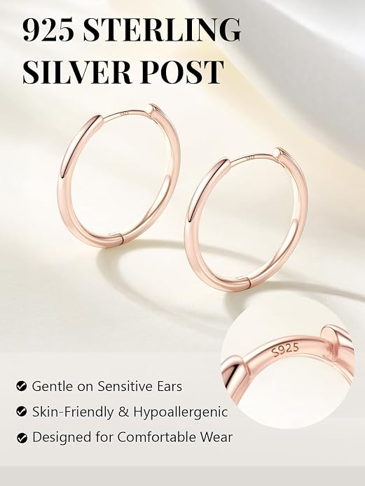 Silvora 14K Gold Plated Huggie Hoop Earrings for Women, Small Sterling Silver Hoops, Hypoallergenic Cartilage Earrings for Sensitive Ears 8/10/12/14/16/18/20MM