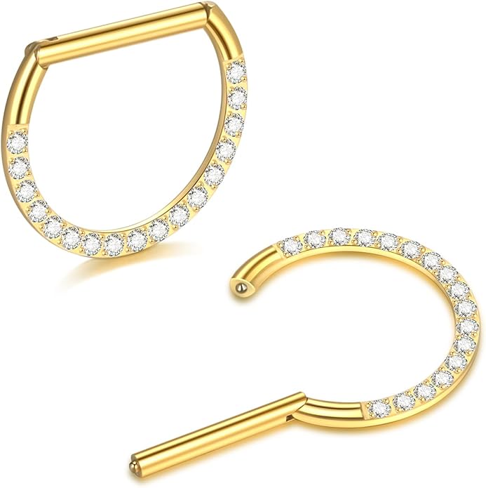 Oveta Titanium D Shaped Nipple Rings 14G for Nipple Piercing Jewelry Higned Segment Clicker Ring Hoops 11mm 12mm 14mm for Women Men, Silver Gold Black, 2PCS