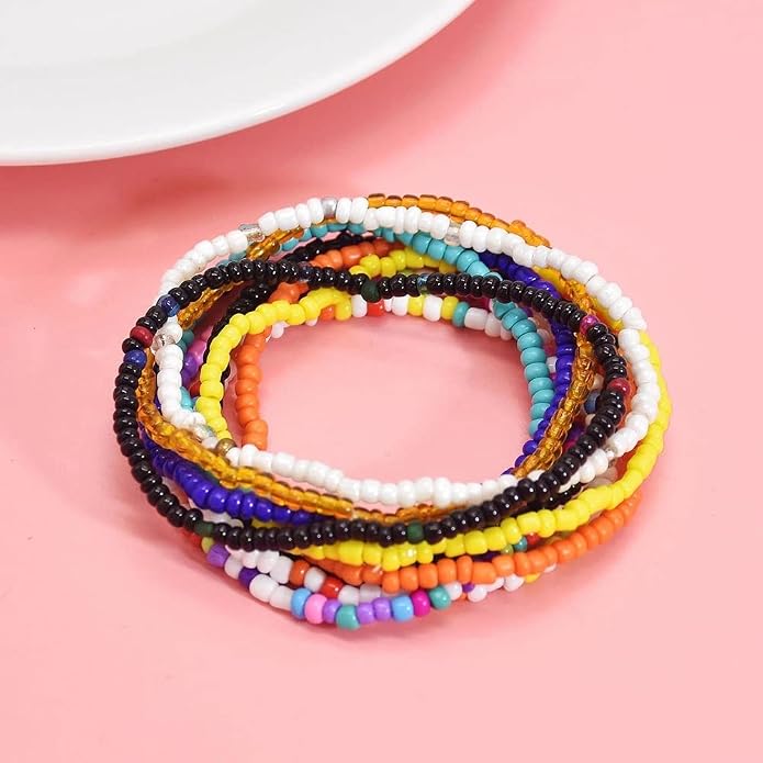 3-20Pcs Handmade Bohemian Summer Beach Beads African Ankle Bracelet for Women Adjustable Boho Colorful Seeds Stretch Barefoot Sandal Foot Anklet Jewelry