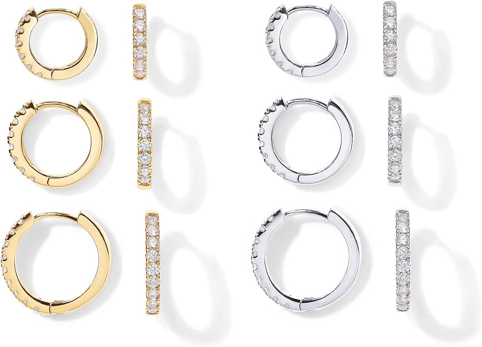 PAVOI Gold Hoop Earrings for Women - 14K Gold Plated 925 Sterling Silver Posts 3 Pairs Hoop Earrings Set for Women - Hypoallergenic Huggie Earring Pack