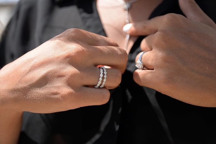 espere Milgrain Marquise & Round Cubic Zirconia Half Eternity Ring Stacking Infinity Wedding Band Sterling Silver 925 Size 3.5-10.5 3 Colors Available Half