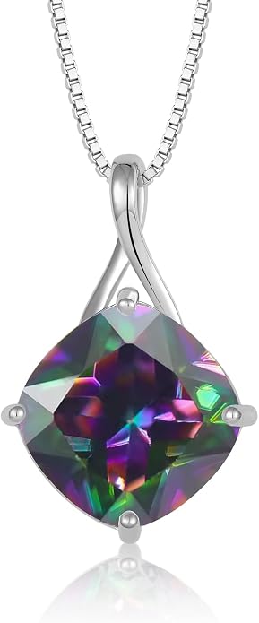 Square Cut Birthstone Necklace for Women Hypoallerg 925 Sterling Silver Cubic Zirconia Necklace Simple Jewelry for Her