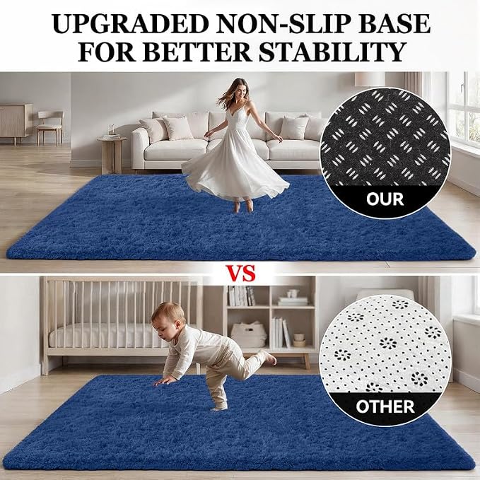 Area Rug for Living Room Bedroom: 6x9 Soft Fluffy Shag Rugs Upgrade Non-Slip High Pile Carpet Large Fuzzy Plush Indoor Floor Shaggy Carpets for Nursery Kid Playroom Office Dorms Home Decor Blue