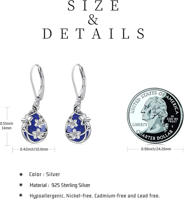 Flower Earrings 925 Sterling Silver Flower Teardrop Leverback Dangle Earrings Jewelry Gifts for Women Girls
