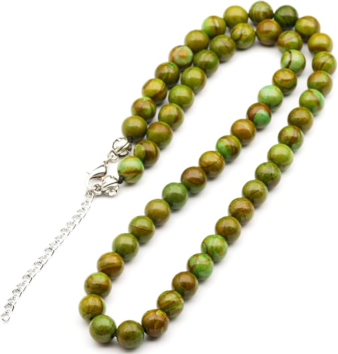 Natural Gemstone Beaded Choker Necklace | 8mm Handmade Adjustable Jewelry for Men & Women | Chakra Balancing Crystal Necklace | Spiritual Gift | Macrame Cord with Extender