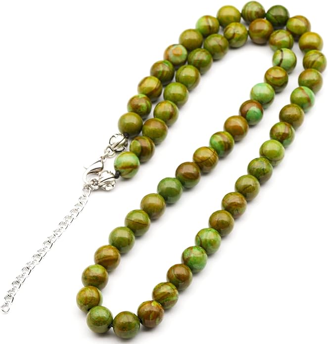 Natural Gemstone Beaded Choker Necklace | 8mm Handmade Adjustable Jewelry for Men & Women | Chakra Balancing Crystal Necklace | Spiritual Gift | Macrame Cord with Extender