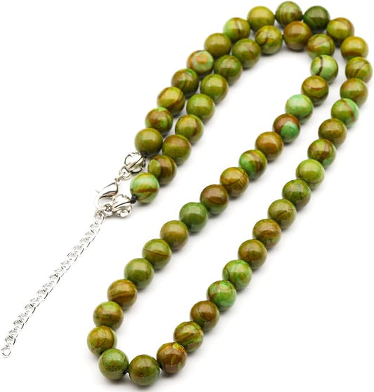 Natural Gemstone Beaded Choker Necklace | 8mm Handmade Adjustable Jewelry for Men & Women | Chakra Balancing Crystal Necklace | Spiritual Gift | Macrame Cord with Extender