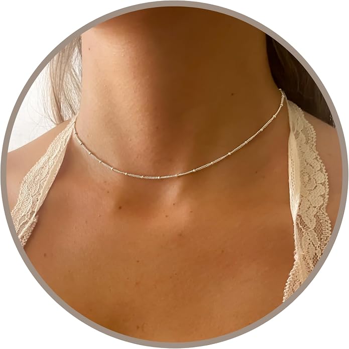 Annika Bella Chain Choker Necklace for Women, 925 Sterling Silver Chokers, Length 13-16 Inches, Short Necklaces for Teens, Waterproof Jewelry Gift for Her