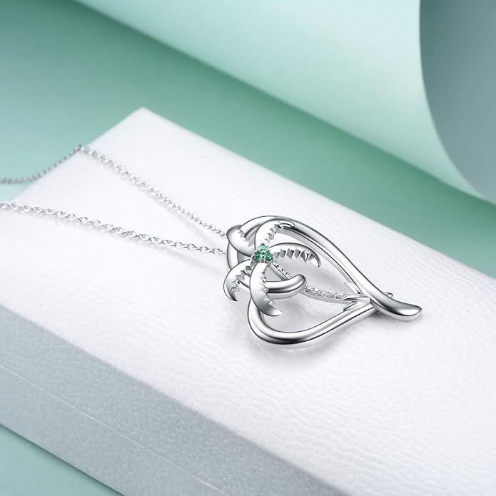 SOULMEET Palm Tree Jewelry Necklace for Women Sterling Silver Simulated Opal Necklace for Her