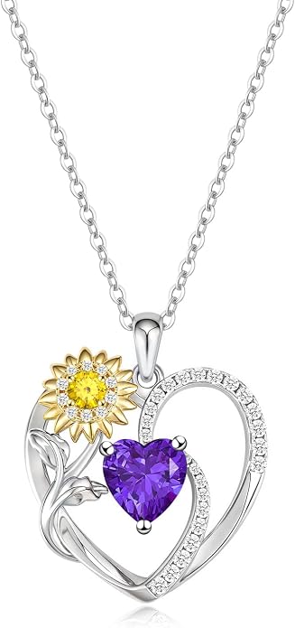 Anniversary Birthday Gifts for Women - Heart Birthstone Necklace: 925 Sterling Silver Rose/White/Yellow Gold Pendant Necklaces Gold Jewelry Gift for Wife Girlfriend Mom Daughter Grandma