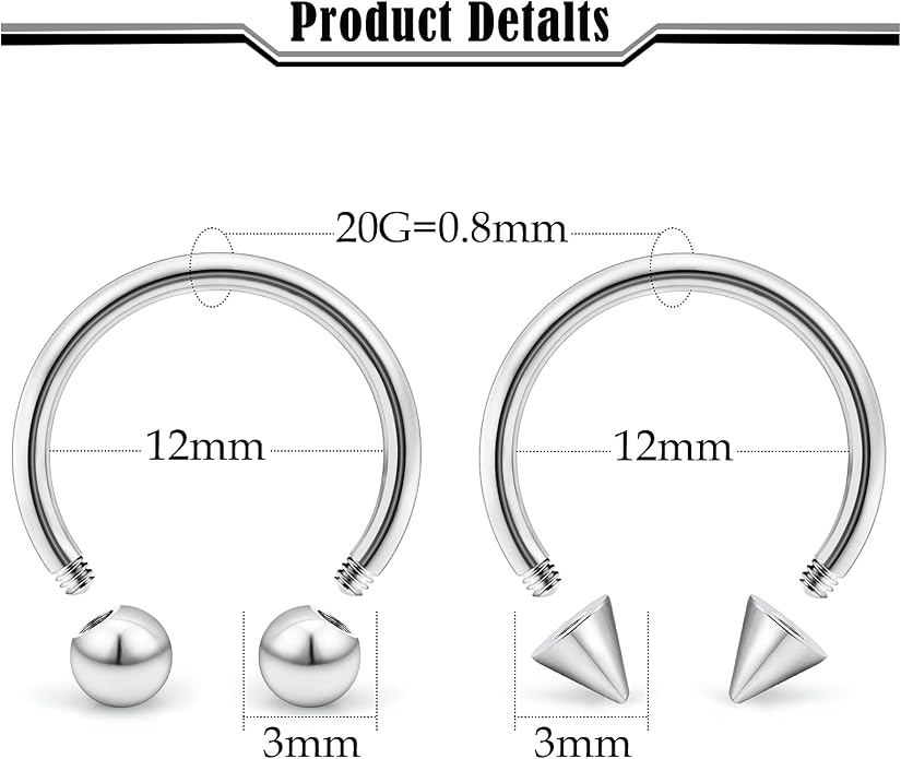 20G-00G Septum Rings horseshoes Nose Rings Hoops 316L Surgical Steel Snake Bites Lip Nipple Ring Cartilage Tragus Helix Rook Conch Daith Earrings Pa Piercing Jewelry for Women Men