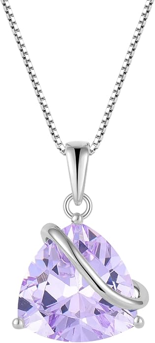 Birthstone Necklace for Women 925 Sterling Silver Triangle cut CZ Halo Pendant Necklaces Infinity Jewelry Gift for Birthday Christmas Mother's Day