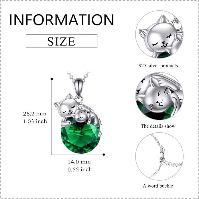 Cat Necklace Sterling Silver Cat Zircon Pendant Gothic Jewelry for Women Animal Lovers Gifts