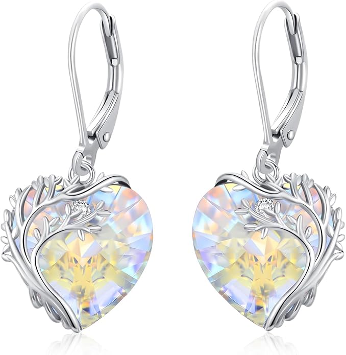 Tree of Life Earrings for Women 925 Sterling Silver Tree of Life Drop Earrings with Heart Crystal Tree of Life Jewelry Birthday Anniversary Party Gifts for Women Girls