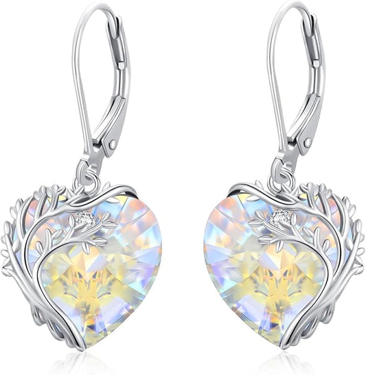 Tree of Life Earrings for Women 925 Sterling Silver Tree of Life Drop Earrings with Heart Crystal Tree of Life Jewelry Birthday Anniversary Party Gifts for Women Girls