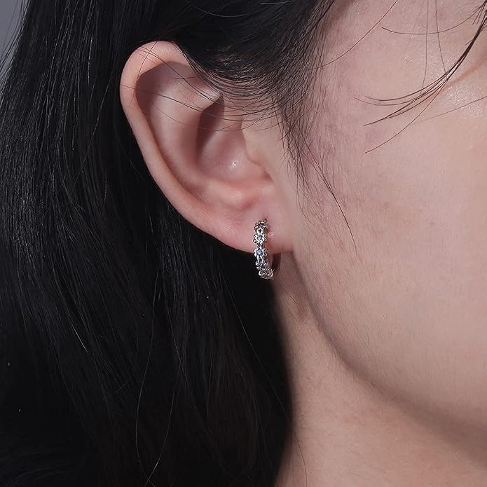 CiNily Small Hoop Earrings for Women Girls Flower Cubic Zirconia Huggie Earrings Hypoallergenic 14K Yellow Gold Plated Cartilage Earrings