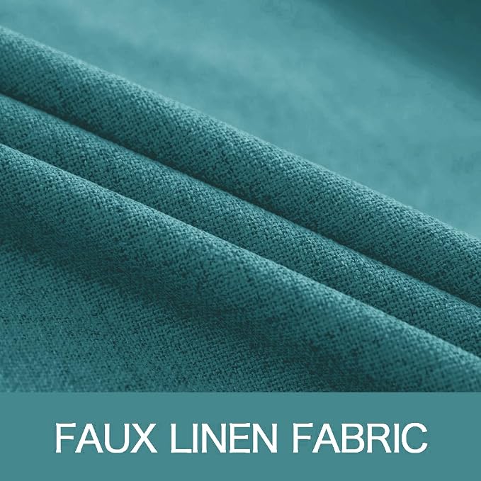 MIULEE 100% Blackout Linen Textured Curtains for Bedroom Solid Thermal Insulated Teal Grommet Room Darkening Curtains & Drapes Luxury Decor for Living Room 52 x 96 Inch (2 Panels)