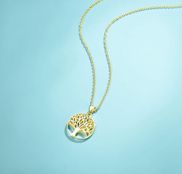 AGVANA Gold Plated Sterling Silver Tree of Life Pendant Necklace Earrings for Women Dainty Family Tree Jewelry for Her Anniversary Birthday Gifts for Mom Wife Lover Grandma Her, 16+2 Inches