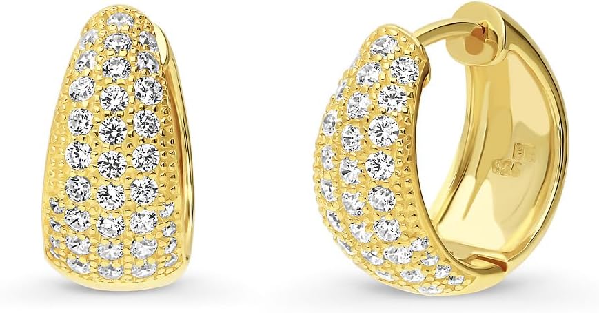 BERRICLE Sterling Silver CZ Dome Fashion Hoop Huggie Earrings for Women, Cubic Zirconia, Rose/Yellow Gold Flashed, Small/Medium Size (0.5-1 Inch)