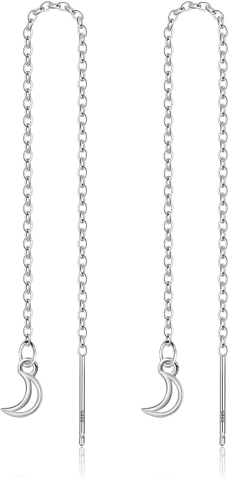 2 Pairs S925 Sterling Silver Chain Threader Earrings For Women Bar Wrap Threader Dangle Drop Earrings Lightweight Minimalist Hypoallergenic Earrings Anniversary Jewelry