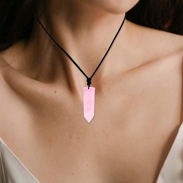 Runyangshi Healing Crystal Pendants, Single Pointed Natural Crystal Quartz Necklace 6 Faceted Chakra Crystal Wand Stone Reiki Energy