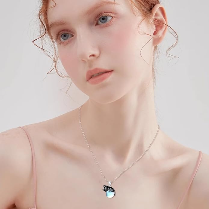 Cat Necklace Sterling Silver Cat Zircon Pendant Gothic Jewelry for Women Animal Lovers Gifts