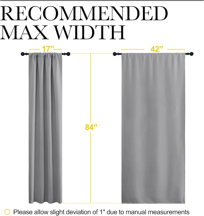 NICETOWN Blackout Curtains 84 for Office - 3 Pass Microfiber Noise Reducing Thermal Insulated Solid Rod Pocket Blackout Window Panels/Drapes (2 Panels, 42 x 84 Inch, Silver Grey)