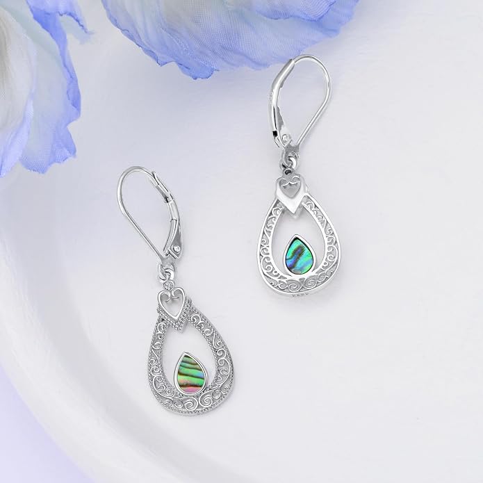 Teardrop Filigree Earrings Sterling Silver Earrings for Women Abalone Shell Jewelry for Women