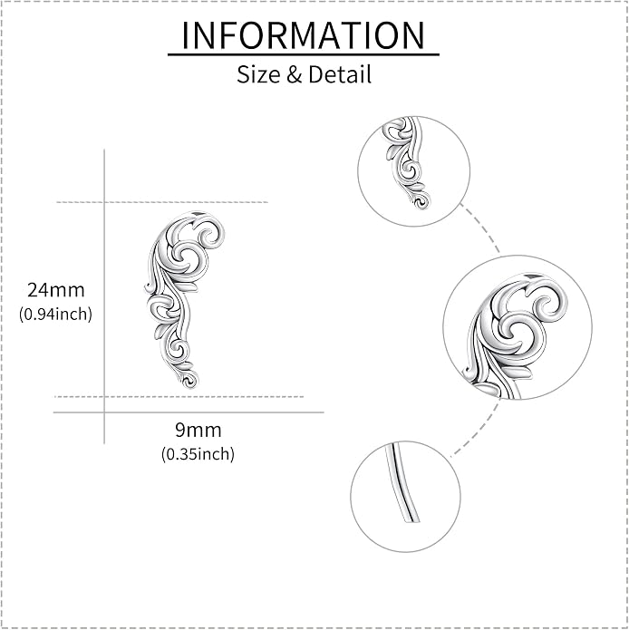 Ear Climbers Earrings for Women Sterling Silver Vintage Ear Crawler Earrings Jewelry Gifts for Women
