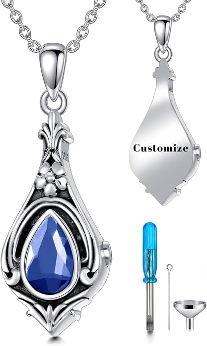 Seiyang Urn Necklace for Ashes 925 Sterling Silver with Birthstone Cremation Jewelry Keepsake Ashes Pendant Necklace Memorial Jewelry for Women Loved One